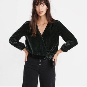 Madewell Green Velvet Wrap Top